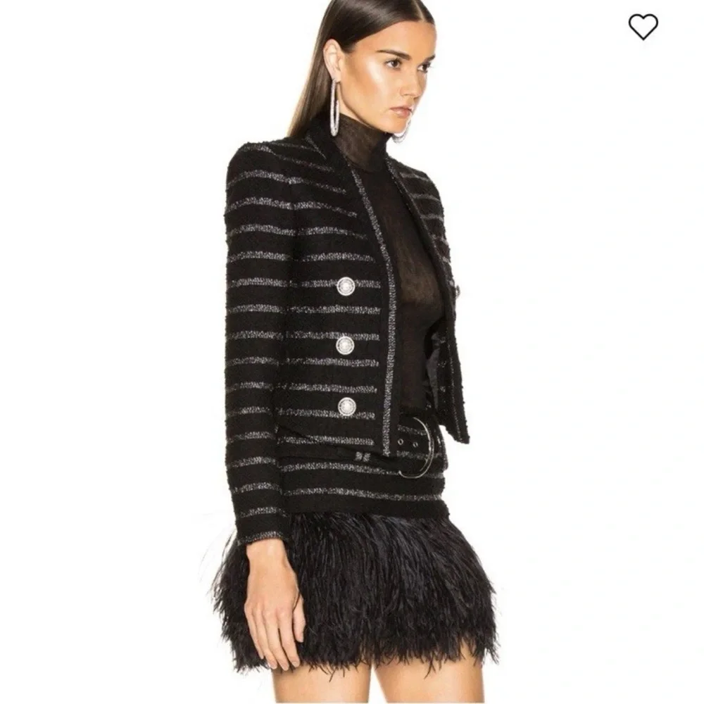 Balmain Black Tweed Cropped Striped Jacket - Picture 3 of 7
